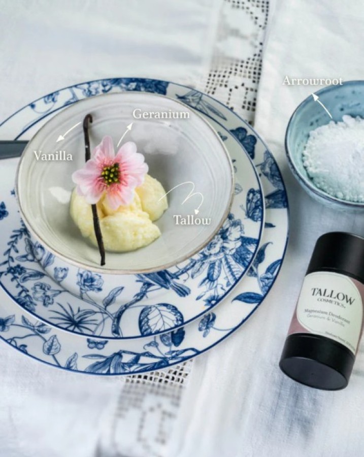 Natūralus dezodorantas su magniu ir taukais (tallow) –  pelargonija ir vanilė 75ml